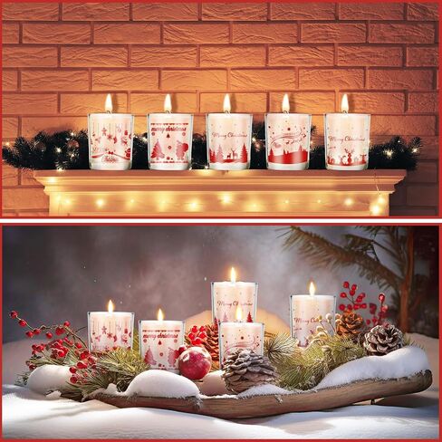 10 Pcs Christmas Glass Candle Jars Empty Containers Bulk 7 oz Glass Jars with Cork Lids Tins for Candle Making Storing Biscuits Tea Party Favors(Christmas) in Kuwait