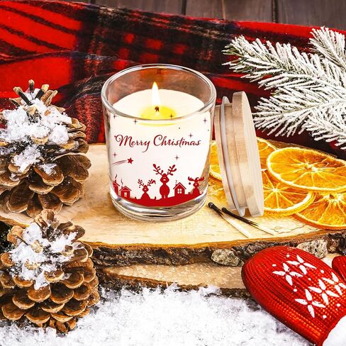 10 Pcs Christmas Glass Candle Jars Empty Containers Bulk 7 oz Glass Jars with Cork Lids Tins for Candle Making Storing Biscuits Tea Party Favors(Christmas) in Kuwait