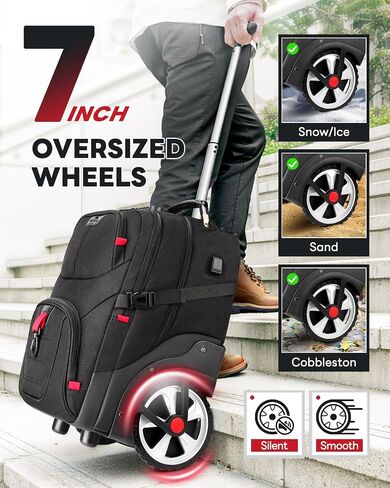 MATEIN Rolling Bag with Wheels, 17 Inch Extra Large Laptop Roller Backpack for Adults with Anti Theft Lock & USB Charging Port, Water Resistant Wheeled Bag Carry On Luggage for Teacher Work Travel Men in Kuwait