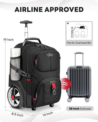 MATEIN Rolling Bag with Wheels, 17 Inch Extra Large Laptop Roller Backpack for Adults with Anti Theft Lock & USB Charging Port, Water Resistant Wheeled Bag Carry On Luggage for Teacher Work Travel Men in Kuwait