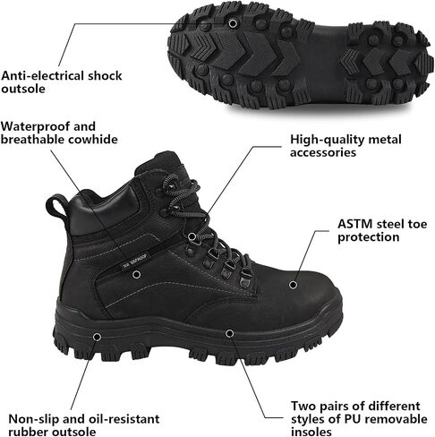 Mens steel toe work boots - ASTM Steel Toe + Waterproof + 2 Different Insoles + Anti-slip Rubber Outsole + Multiple Application Scenarios in Saudi Arabia