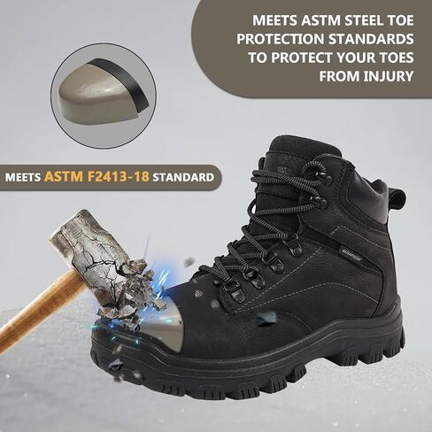 Mens steel toe work boots - ASTM Steel Toe + Waterproof + 2 Different Insoles + Anti-slip Rubber Outsole + Multiple Application Scenarios in Saudi Arabia