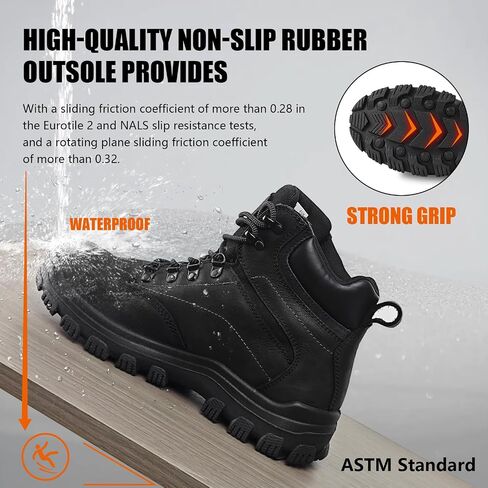 Mens steel toe work boots - ASTM Steel Toe + Waterproof + 2 Different Insoles + Anti-slip Rubber Outsole + Multiple Application Scenarios in Saudi Arabia