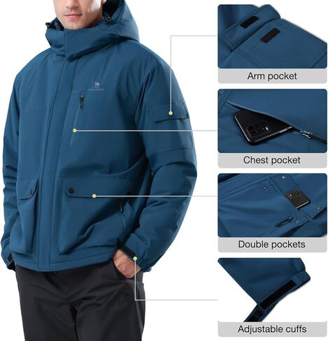 CAMEL CROWN Men's Waterproof Ski Jackets Winter Coats Snow Jacket Adjustable Fleece Windbreaker Windproof Outdoor RainJackets in Kuwait