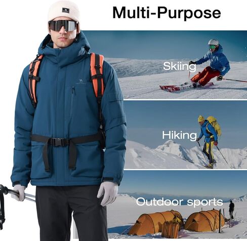 CAMEL CROWN Men's Waterproof Ski Jackets Winter Coats Snow Jacket Adjustable Fleece Windbreaker Windproof Outdoor RainJackets in Kuwait