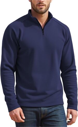 Men's Fleece Pullover Quarter Zip Thermal, Outdoor Half Zip Jacket 1/4 Zip Sweatshirt Regular Fitted in Saudi Arabia