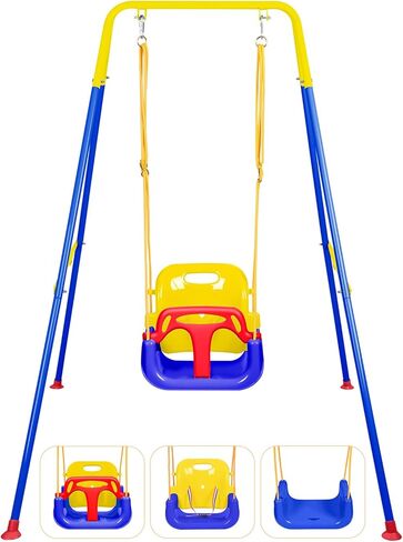 3-in-1 Toddler Swing Set, Baby Swing with Stand for Outdoor Indoor Play, Kids Swing Set for Backyard, Easy to Assemble and Store for Aged 6 Months to 10 Years Old in Kuwait