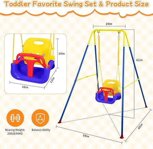 3-in-1 Toddler Swing Set, Baby Swing with Stand for Outdoor Indoor Play, Kids Swing Set for Backyard, Easy to Assemble and Store for Aged 6 Months to 10 Years Old in Kuwait