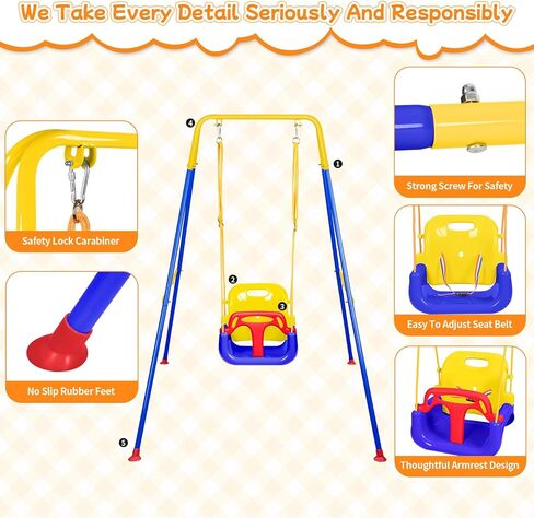 3-in-1 Toddler Swing Set, Baby Swing with Stand for Outdoor Indoor Play, Kids Swing Set for Backyard, Easy to Assemble and Store for Aged 6 Months to 10 Years Old in Kuwait