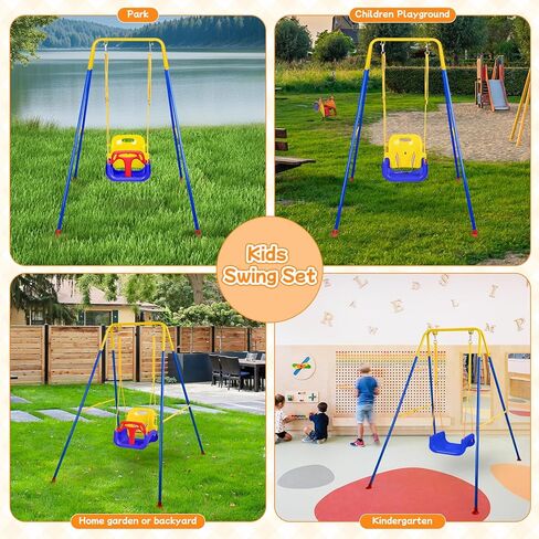 3-in-1 Toddler Swing Set, Baby Swing with Stand for Outdoor Indoor Play, Kids Swing Set for Backyard, Easy to Assemble and Store for Aged 6 Months to 10 Years Old in Kuwait