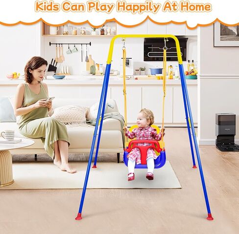 3-in-1 Toddler Swing Set, Baby Swing with Stand for Outdoor Indoor Play, Kids Swing Set for Backyard, Easy to Assemble and Store for Aged 6 Months to 10 Years Old in Kuwait