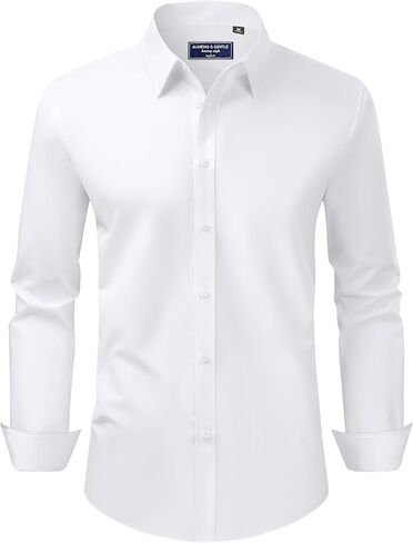 Alimens & Gentle Men's Dress Shirt Regular Fit Stretch Stain Shield Long Sleeve Solid Business Wedding Button Down Shirts in Kuwait