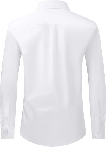 Alimens & Gentle Men's Dress Shirt Regular Fit Stretch Stain Shield Long Sleeve Solid Business Wedding Button Down Shirts in Kuwait