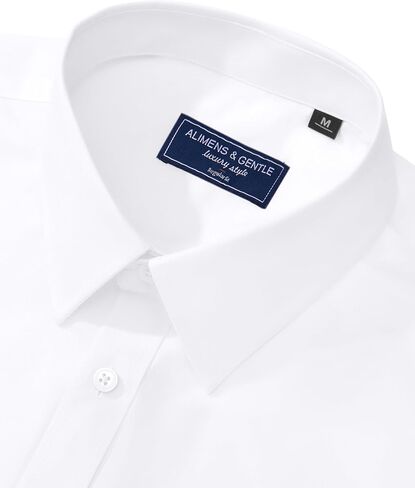 Alimens & Gentle Men's Dress Shirt Regular Fit Stretch Stain Shield Long Sleeve Solid Business Wedding Button Down Shirts in Kuwait