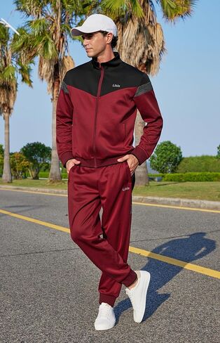 Libin بدلات رياضية رجالية بدلات رياضية للرجال بدلات رياضية بأكمام طويلة كاجوال بسحاب كامل للركض مجموعة ملابس رياضية من قطعتين in Kuwait