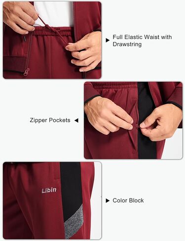 Libin بدلات رياضية رجالية بدلات رياضية للرجال بدلات رياضية بأكمام طويلة كاجوال بسحاب كامل للركض مجموعة ملابس رياضية من قطعتين in Kuwait