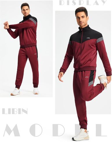 Libin بدلات رياضية رجالية بدلات رياضية للرجال بدلات رياضية بأكمام طويلة كاجوال بسحاب كامل للركض مجموعة ملابس رياضية من قطعتين in Kuwait