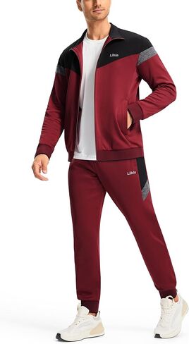 Libin بدلات رياضية رجالية بدلات رياضية للرجال بدلات رياضية بأكمام طويلة كاجوال بسحاب كامل للركض مجموعة ملابس رياضية من قطعتين in Kuwait