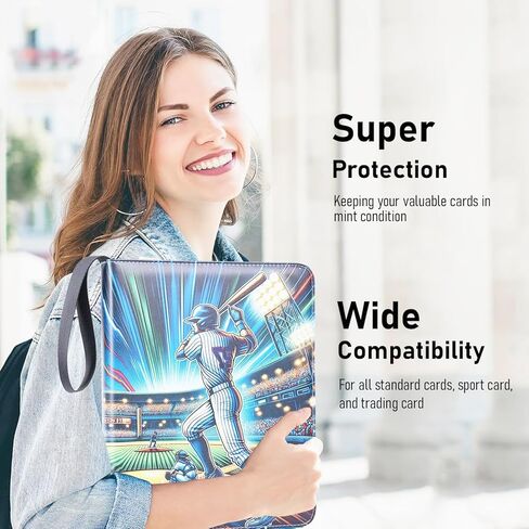 900 Pockets Trading Baseball Card Binder with Sleeves, 50 Removable Pages, 3 Ring Zipper Binder Collectable Card Book Album with Strap, Leather Sport Games Cards Folder, Card Collector Gifts in Kuwait