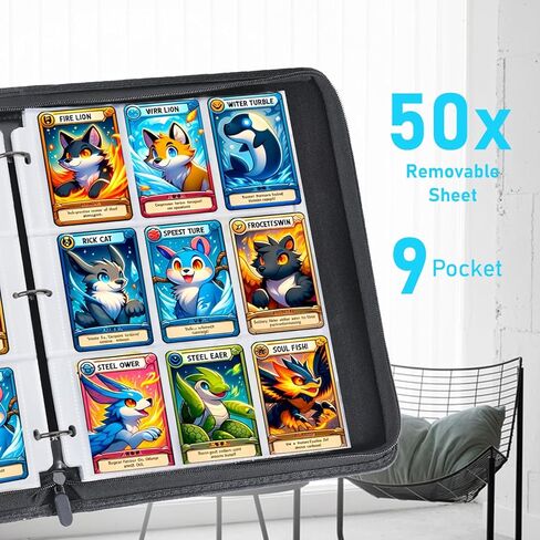 900 Pockets Trading Baseball Card Binder with Sleeves, 50 Removable Pages, 3 Ring Zipper Binder Collectable Card Book Album with Strap, Leather Sport Games Cards Folder, Card Collector Gifts in Kuwait