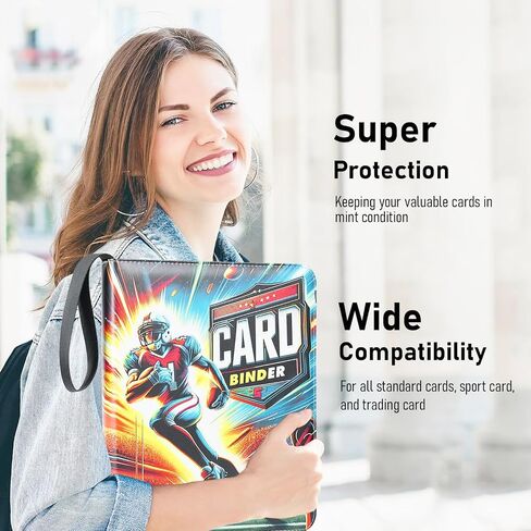 900 Pockets Trading Baseball Card Binder with Sleeves, 50 Removable Pages, 3 Ring Zipper Binder Collectable Card Book Album with Strap, Leather Sport Games Cards Folder, Card Collector Gifts in Saudi Arabia