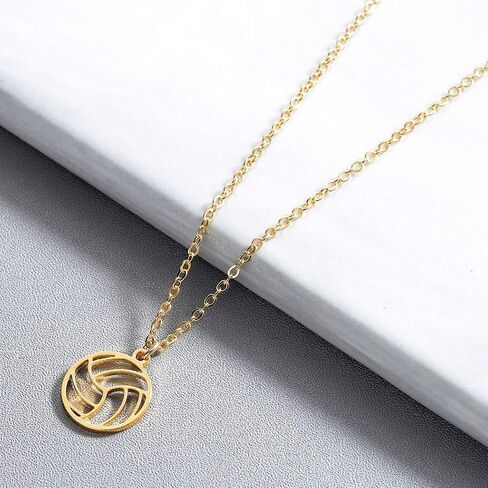 HUJUON Stainless Steel Hollow Volleyball Necklace,Cute Geometric Volleyball Sports Pendant Necklace,Football Clavicle Chain Necklace for Women Men in Saudi Arabia