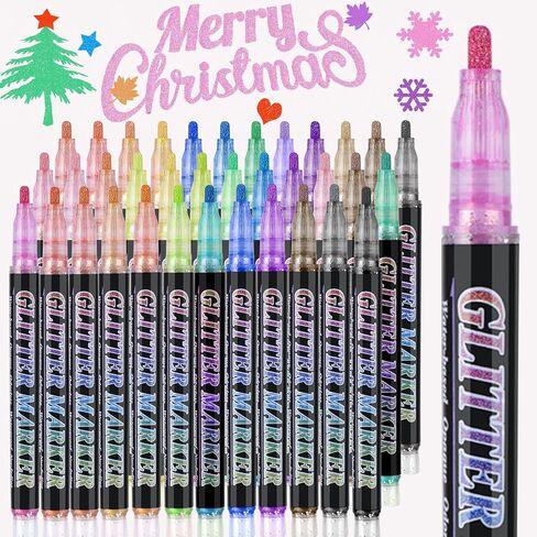 Glitter Marker Pens,12 Colors Self-Shimmer Metallic Markers,Glitter Paint Pens DIY Crafts Greeting Birthday Cards, Making Poster,Album,Scrapbooking,Wood，Mugs in Kuwait