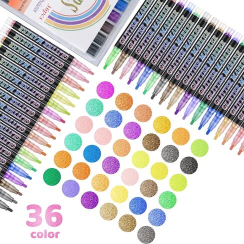 Glitter Marker Pens,12 Colors Self-Shimmer Metallic Markers,Glitter Paint Pens DIY Crafts Greeting Birthday Cards, Making Poster,Album,Scrapbooking,Wood，Mugs in Kuwait