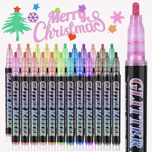 Glitter Marker Pens,12 Colors Self-Shimmer Metallic Markers,Glitter Paint Pens DIY Crafts Greeting Birthday Cards, Making Poster,Album,Scrapbooking,Wood，Mugs in Kuwait