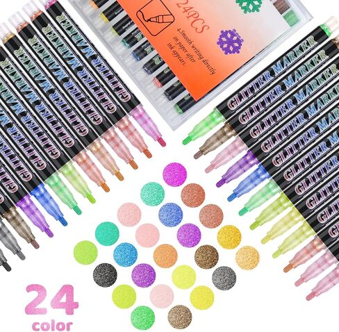Glitter Marker Pens,12 Colors Self-Shimmer Metallic Markers,Glitter Paint Pens DIY Crafts Greeting Birthday Cards, Making Poster,Album,Scrapbooking,Wood，Mugs in Kuwait
