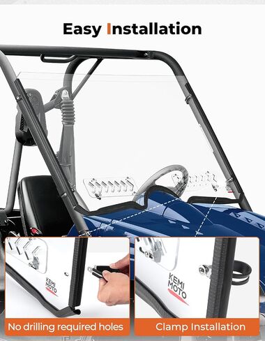 KEMIMOTO UTV الزجاج الأمامي الزجاج الأمامي للخدمة الشاقة الزجاج الأمامي الكامل متوافق مع 2006-2008 الكركدن 450، 2004-2007 الكركدن 660، 2008-2013 الكركدن 700 in Saudi Arabia