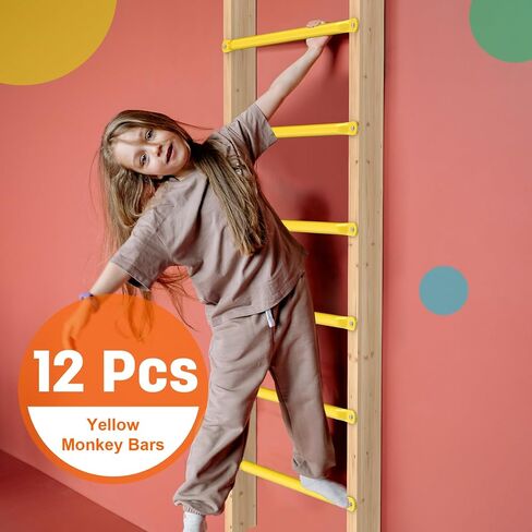 مجموعة أرجوحة للعب على شكل قرد مقاس 21 بوصة، مجموعة سلالم للساحات الخلفية للتسلق في الداخل والخارج، أدوات قضبان القرد الفولاذية مع براغي (أصفر، 12 قطعة) in Kuwait