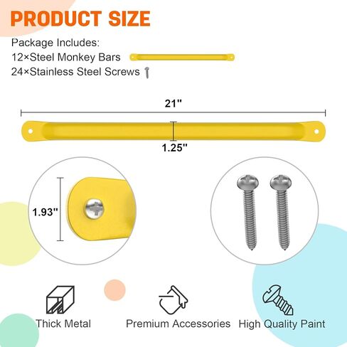 مجموعة أرجوحة للعب على شكل قرد مقاس 21 بوصة، مجموعة سلالم للساحات الخلفية للتسلق في الداخل والخارج، أدوات قضبان القرد الفولاذية مع براغي (أصفر، 12 قطعة) in Kuwait
