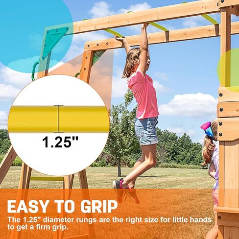مجموعة أرجوحة للعب على شكل قرد مقاس 21 بوصة، مجموعة سلالم للساحات الخلفية للتسلق في الداخل والخارج، أدوات قضبان القرد الفولاذية مع براغي (أصفر، 12 قطعة) in Kuwait