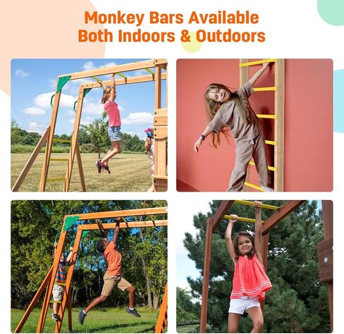 مجموعة أرجوحة للعب على شكل قرد مقاس 21 بوصة، مجموعة سلالم للساحات الخلفية للتسلق في الداخل والخارج، أدوات قضبان القرد الفولاذية مع براغي (أصفر، 12 قطعة) in Kuwait