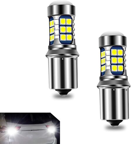 2 PCS 1156 Car LED Reversing Light, 3030-27SMD Always-on Alloy Shell Constant Current Decoding Non-Polar Bulb, Integrated Waterproof Design Accessories, Compatible with Most Models (White) in Saudi Arabia