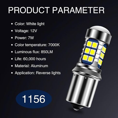 2 PCS 1156 Car LED Reversing Light, 3030-27SMD Always-on Alloy Shell Constant Current Decoding Non-Polar Bulb, Integrated Waterproof Design Accessories, Compatible with Most Models (White) in Saudi Arabia