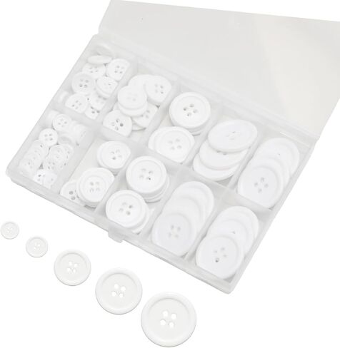 Lilaly 100 pcs Buttons for Crafts Buttons, Button DIY Buttons, Mixed Sewing Buttons, 5 Sizes of White Round Mixed Buttons Suitable for for Crafts, Coats, Shirts, Pants, Shorts and More (White) in Saudi Arabia
