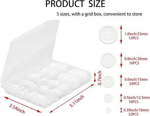 Lilaly 100 pcs Buttons for Crafts Buttons, Button DIY Buttons, Mixed Sewing Buttons, 5 Sizes of White Round Mixed Buttons Suitable for for Crafts, Coats, Shirts, Pants, Shorts and More (White) in Saudi Arabia