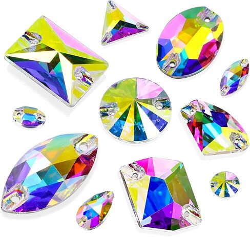 AB Sew On Rhinestone，Flatback Sew On Crystals with Holes Mix Shape Glass Rhinestones Crystal Gems Clothing Accessories for Costume, Clothes, Shoes, DIY Crafts in Saudi Arabia
