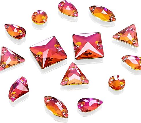 AB Sew On Rhinestone，Flatback Sew On Crystals with Holes Mix Shape Glass Rhinestones Crystal Gems Clothing Accessories for Costume, Clothes, Shoes, DIY Crafts in Saudi Arabia