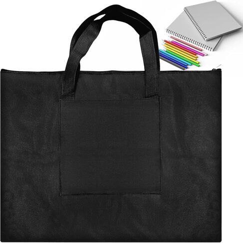 حافظة محفظة فنية، حقيبة قماشية متينة وخفيفة الوزن مقاس 20 × 26 بوصة، حقيبة تخزين سوداء للحمل للملصق والرسم والرسم in Kuwait