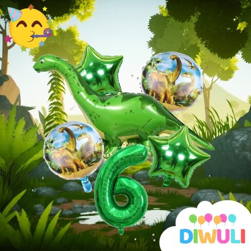 DIWULI Dinosaur Party Decorations Set - Number 3 Balloon green, Dinosaur Balloons, Dinosaur Birthday Decorations, Long Neck Dinosaur Decorations 3rd Birthday Party, Supplies Foil Big Green Balloons in Kuwait