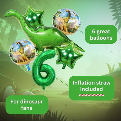 DIWULI Dinosaur Party Decorations Set - Number 3 Balloon green, Dinosaur Balloons, Dinosaur Birthday Decorations, Long Neck Dinosaur Decorations 3rd Birthday Party, Supplies Foil Big Green Balloons in Kuwait