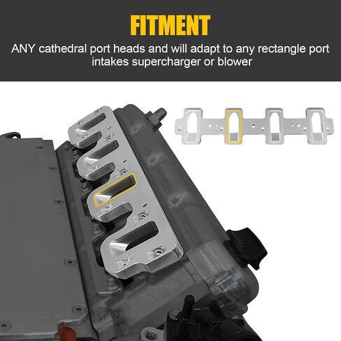 LS1 Cathedral Port Cylinder Head to LS3 LSA ZL1 CTS-V Rectangle Adapters - Silver in Saudi Arabia