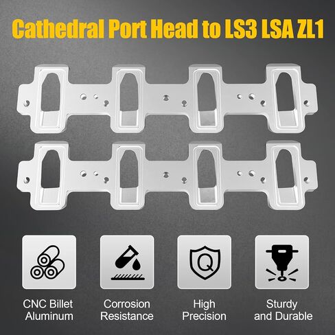 LS1 Cathedral Port Cylinder Head to LS3 LSA ZL1 CTS-V Rectangle Adapters - Silver in Saudi Arabia