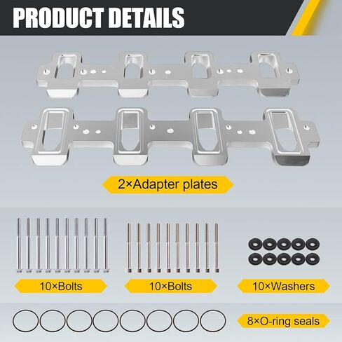 LS1 Cathedral Port Cylinder Head to LS3 LSA ZL1 CTS-V Rectangle Adapters - Silver in Saudi Arabia
