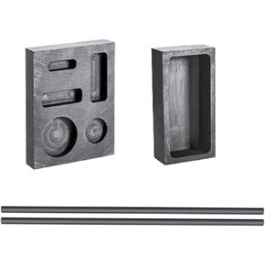 4 Pieces Graphite Ingot Mold Stir Rod Stick Set, Metal Refining Scrap Mold, 5-in-1 Graphite Casting Ingot Mold + 2 Graphite Stir Rod Stick for Melting Casting Refining