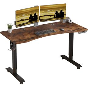 Mobile Rolling Electric Standing Desk Height Adjustable, 55 x 30 Inches Sit to Stand Desk with Splice Board, Black Frame/Rustic Brown Top