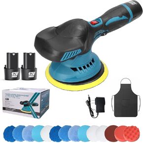 Cordless Car Buffer Polisher kit with 2 Battery(12V 2.0Ah) and Charger, 6 Inch Portable Variable Speed Polishing Machine Kit for Car Detailing, for Car Waxing/Polishing/Scratch Repair